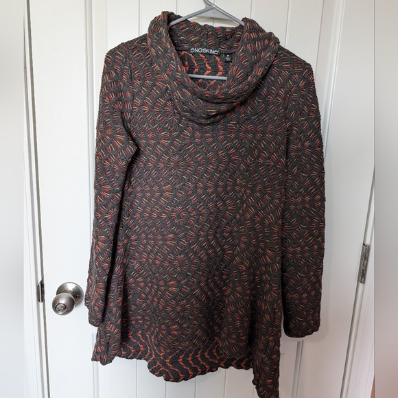 Sno Skins Womens Long Sleeve Cowl Collar Knit Top M Black Multi Color - Picture 1 of 5